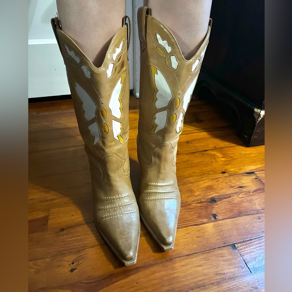 vintage cowboy boots with butterflies